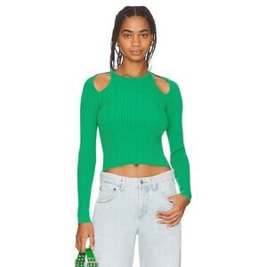 ASTR The Label Womens Eris Sweater Kelly Green Ribbed Knit Cut Out Stretch Sz M